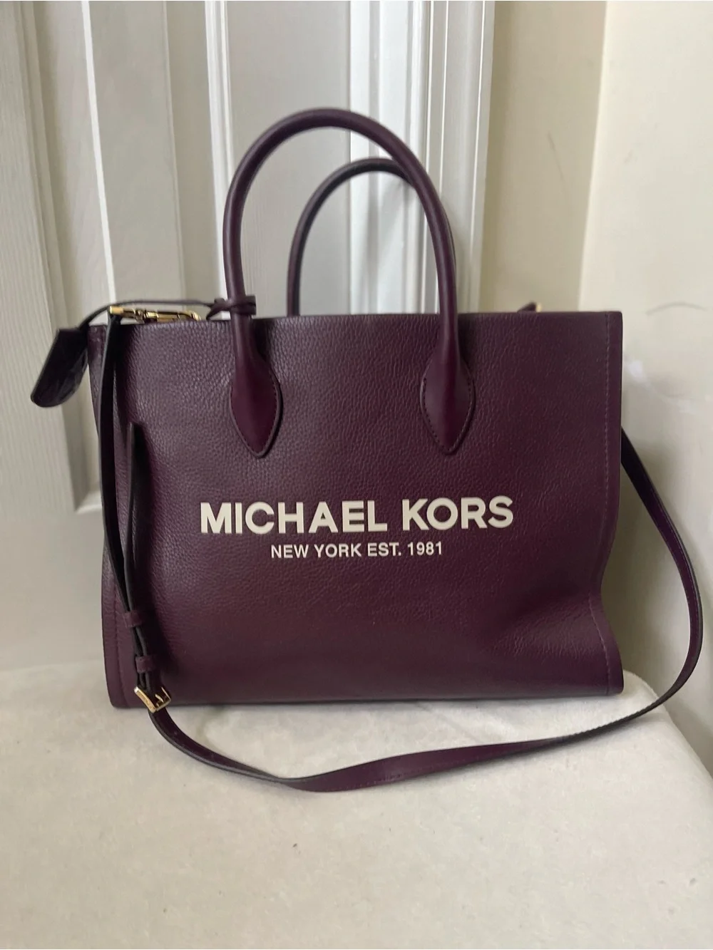 Michael Kors Plum Leather Tote with Bold Logo